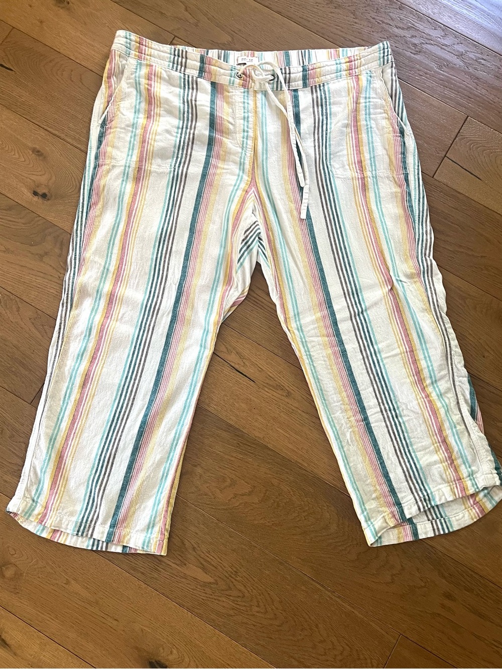 Per Se Size 2X Cropped Linen Pants Stripes Drawstring Pockets Womens Plus EUC